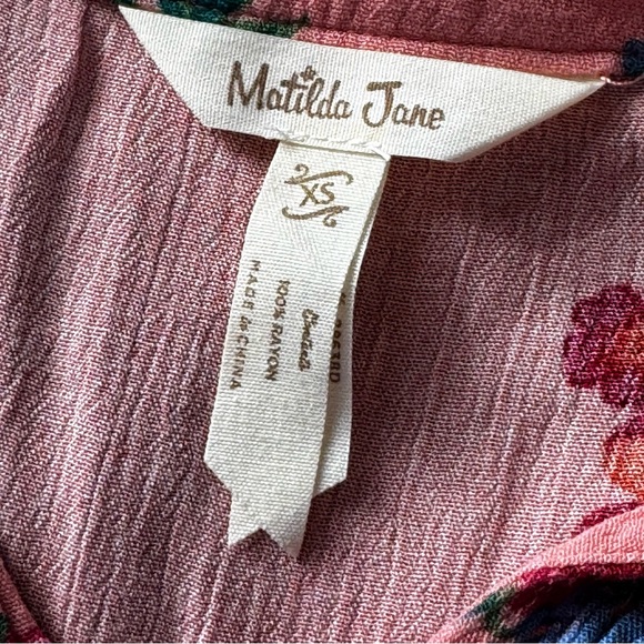 Matilda Jane Floral Mini Dress XS Coral Pink Empire Waist Boho Cottagecore - Picture 5 of 7